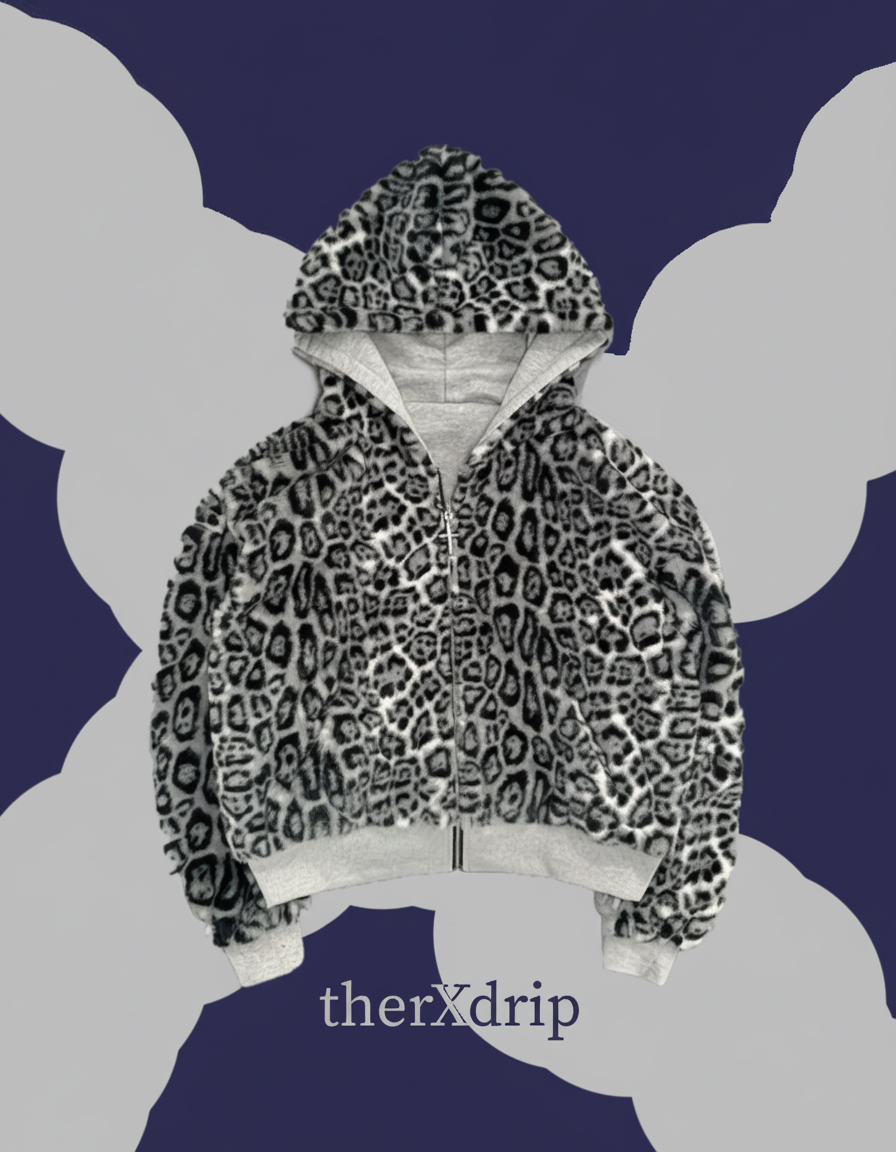 therXdrip Leopard Faux Fur Zip Hoodie