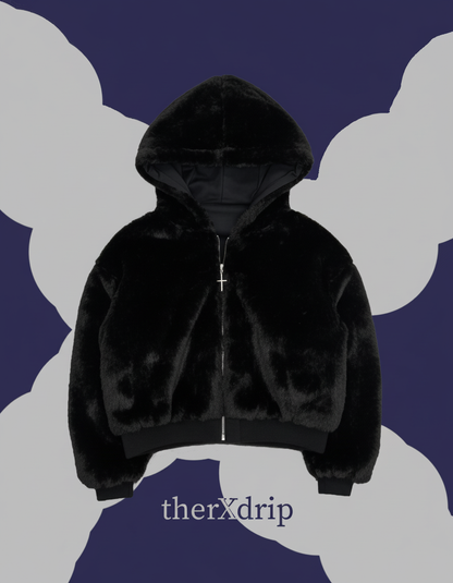 therXdrip Midnight Faux Fur Hoodie